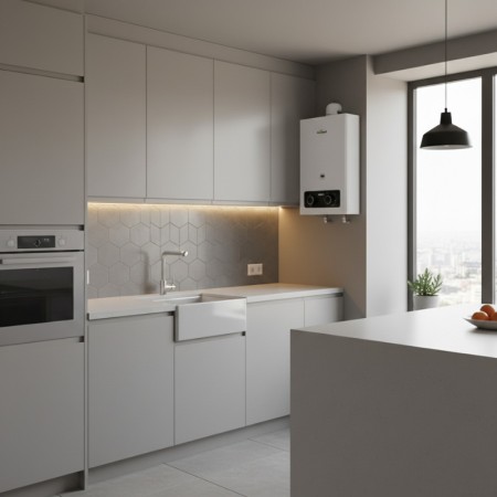 Chauffe-eau gaz ThermoLink 10L en cuisine, parfait pour répondre aux besoins d’une famille